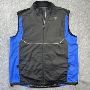 Golds Gym Vest Mens Large XL Black Blue Full Zip Reflective Running Training